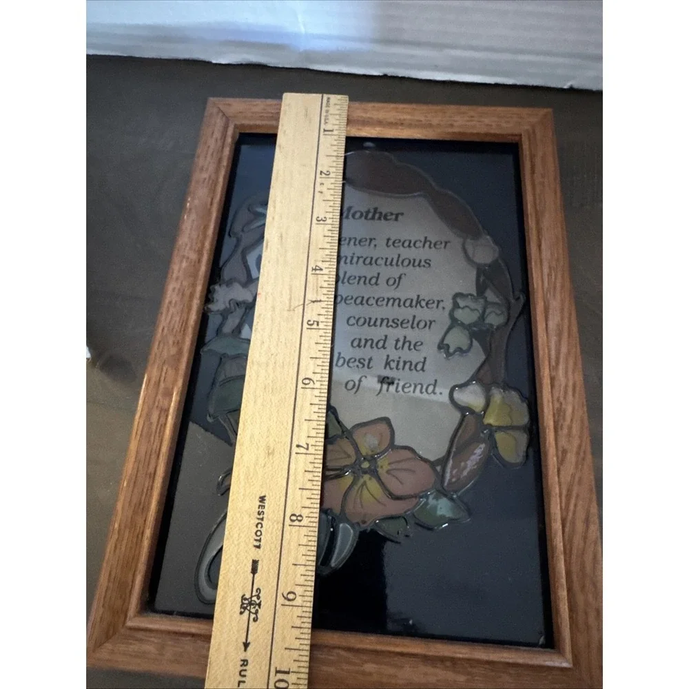 Vintage Mother‎ Poem Mirrored Stained Glass Style in Wood Frame 10